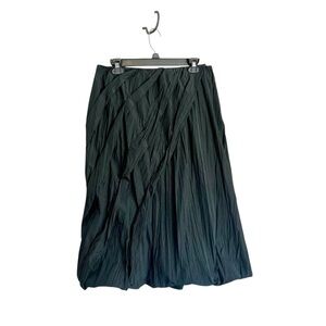 Lilith black crinkle pleated avante garde structural midi A-line skirt large